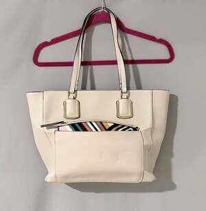 Nine West Off-White Tote Bag with Geometric Print Pouch